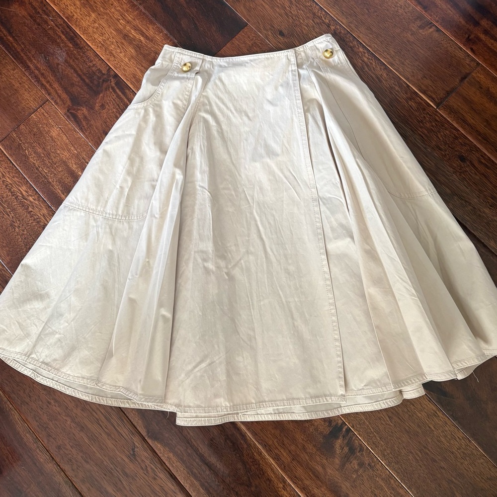 Tory Burch Ivory A-Line Circle Skirt with Button Accents